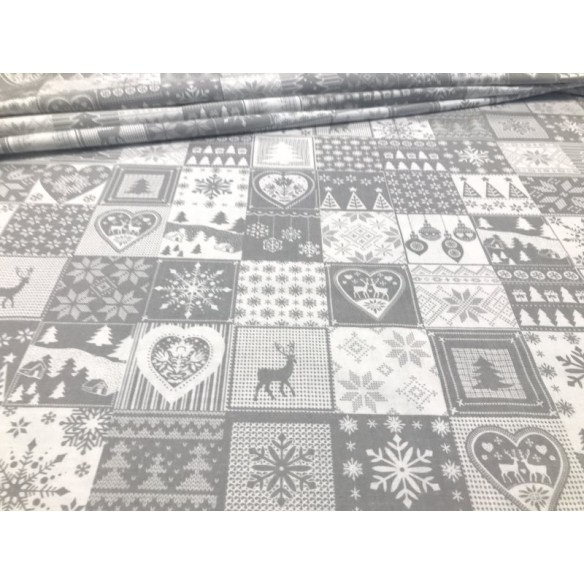 Tela de algodón - Patchwork navideño Azulejos gris