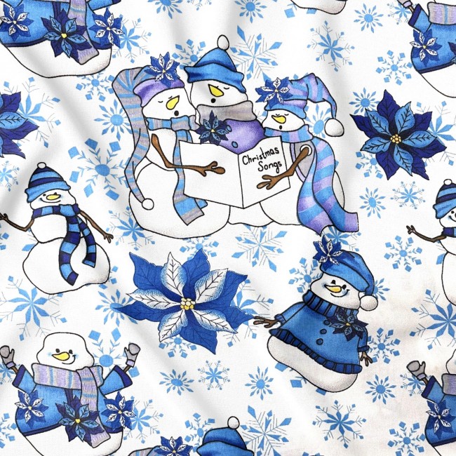 Tela de Algodón - Muñecos de nieve azules navideños