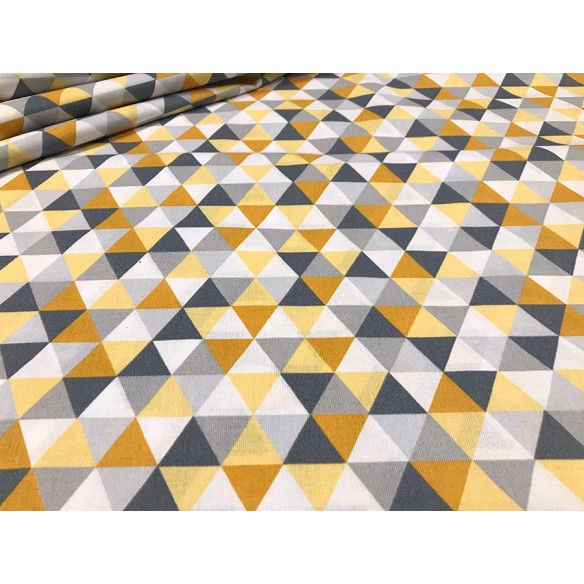 Tela de algodón - Mini triángulos amarillo grisáceo