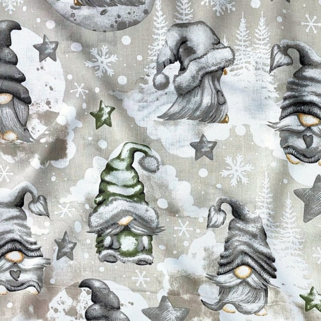 Tela de algodón - Gnomos navideños Verde