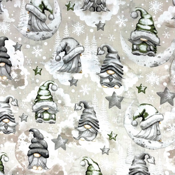 Tela de algodón - Gnomos navideños Verde