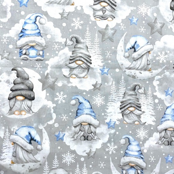 Tela de algodón - Gnomos navideños Azul