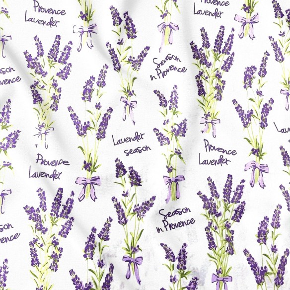 Tela de algodón - Flores de lavanda sobre blanco