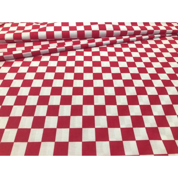 Tela de algodón - Tablero de ajedrez blanco-rojo
