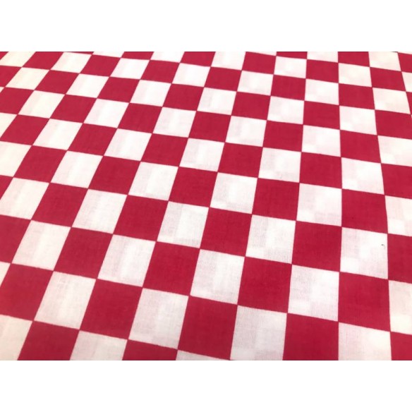 Tela de algodón - Tablero de ajedrez blanco-rojo