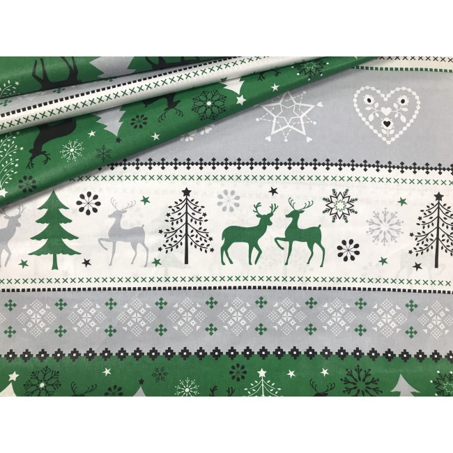 Tela de algodón - Jersey navideño Verde reno