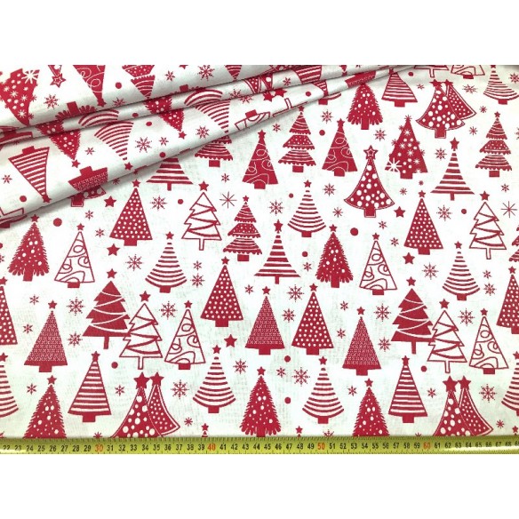 Tela de algodón - Árboles de Navidad rojo sobre blanco
