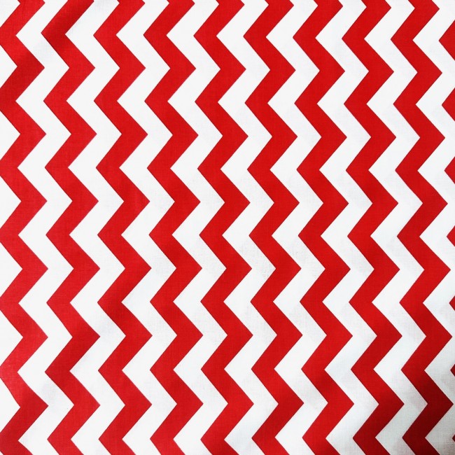 Tela de algodón - Zigzag rojo sobre blanco