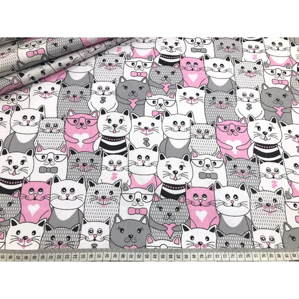 Tela de algodón - Gatos rosados en el cine