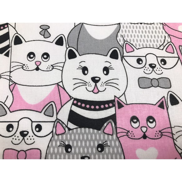 Tela de algodón - Gatos rosados en el cine