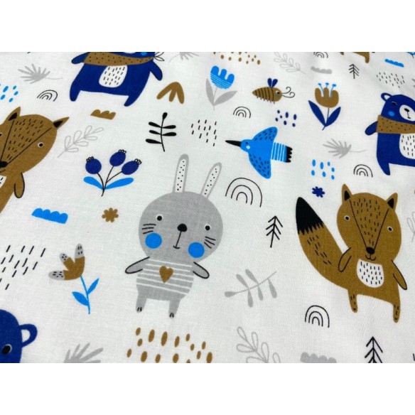 Tela de algodón - Animales del bosque Azul