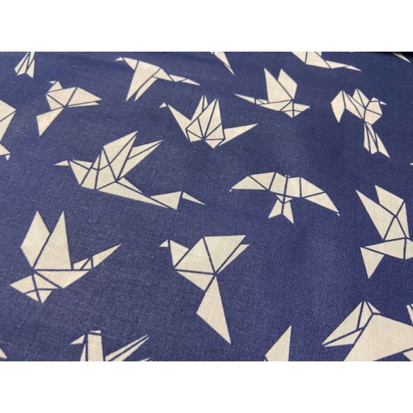 Tela de algodón - Origami golondrinas en azul marino
