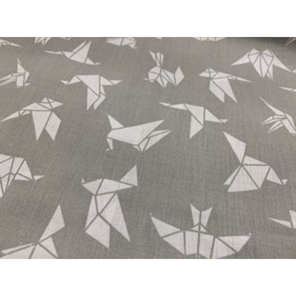 Tela de algodón - Origami golondrinas en gris