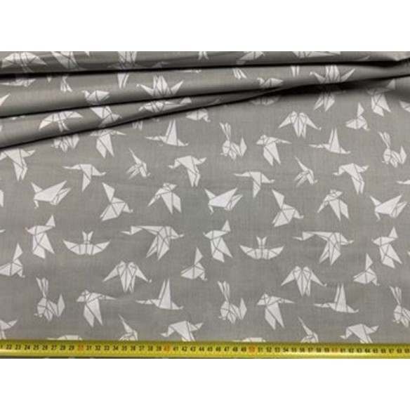 Tela de algodón - Origami golondrinas en gris