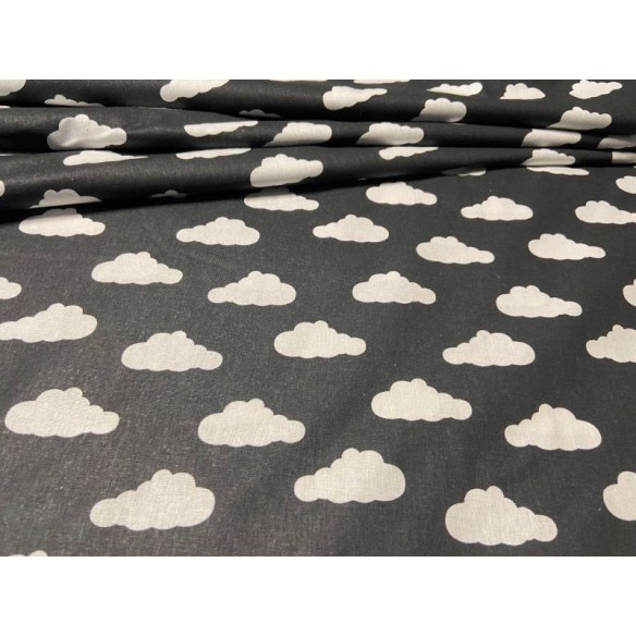 Tela de algodón - Nubes blancas sobre negro