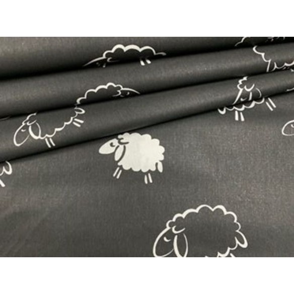 Tela de algodón - Ovejas sobre fondo negro