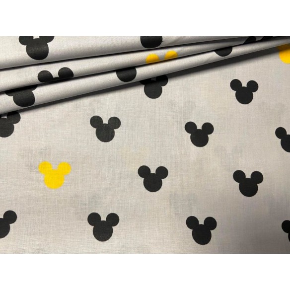 Tela de algodón - Mickey Mouse amarillo-negro sobre gris
