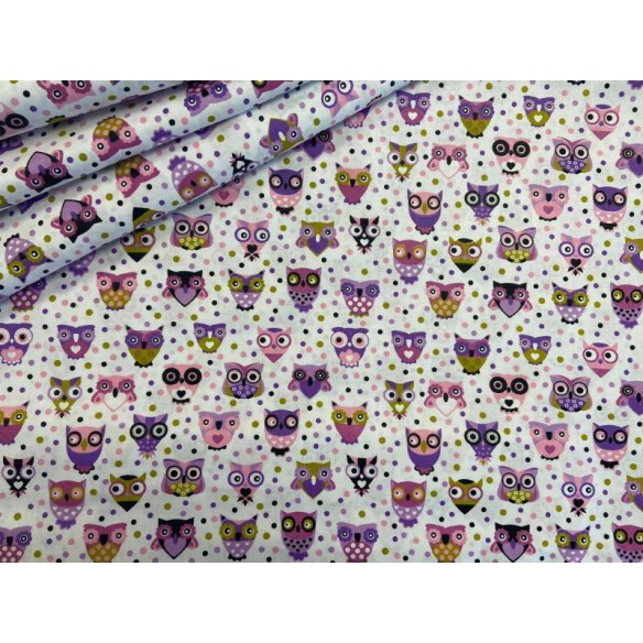 Tela de algodón - Mini búhos violetas