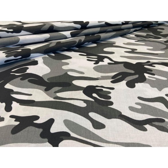 Tela de algodón - Camuflaje militar negro-blanco