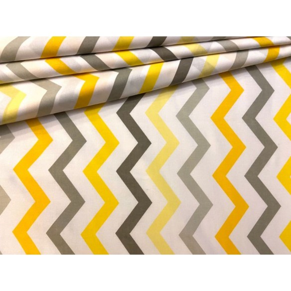 Tela de algodón - Zigzag amarillo-gris