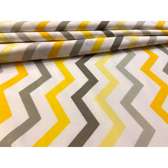 Tela de algodón - Zigzag amarillo-gris