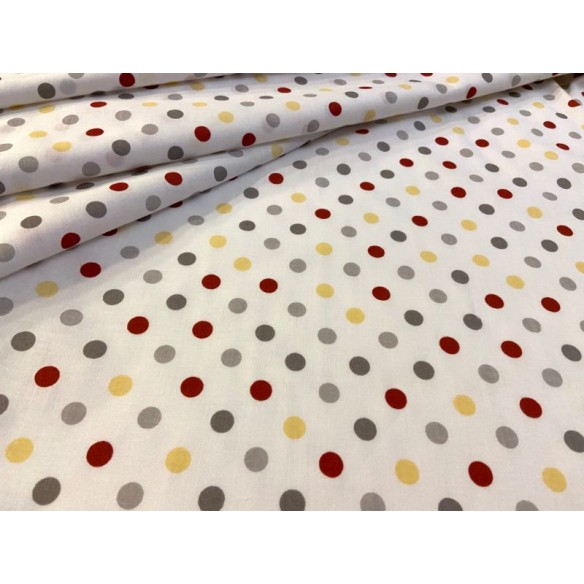Tela de algodón - Puntos amarillos grises rojos medianos