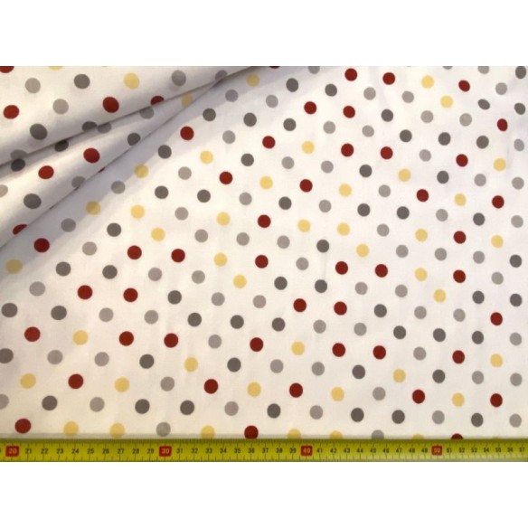 Tela de algodón - Puntos amarillos grises rojos medianos