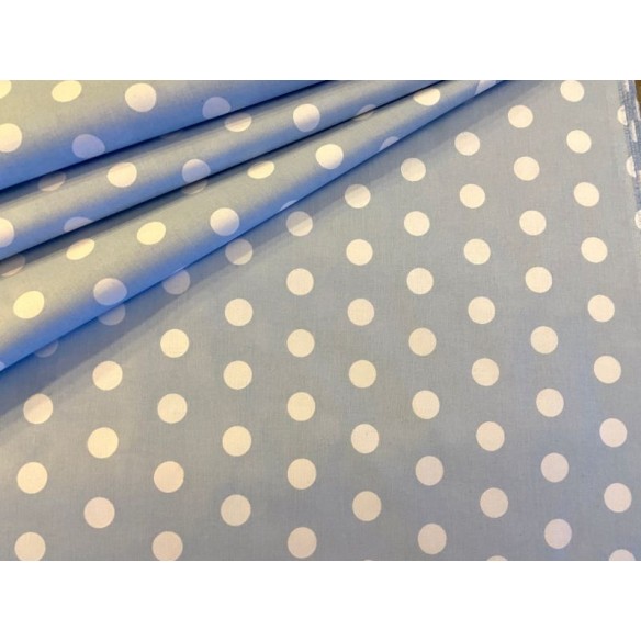 Tela de algodón - Puntos blancos sobre azul claro 2,5 cm