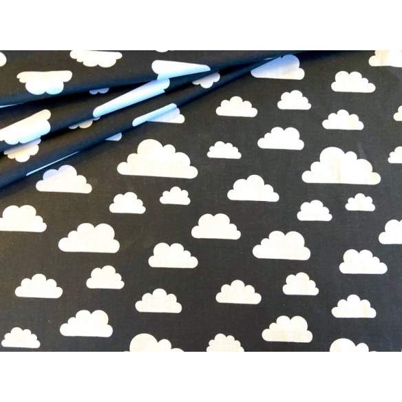 Tela de algodón - Grandes nubes blancas sobre negro