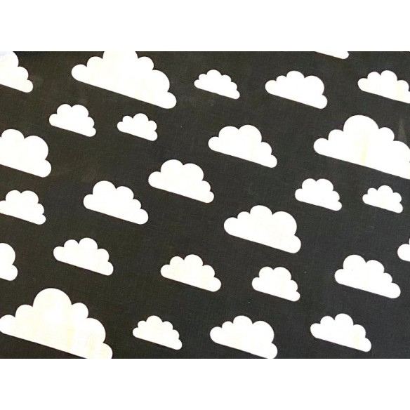 Tela de algodón - Grandes nubes blancas sobre negro