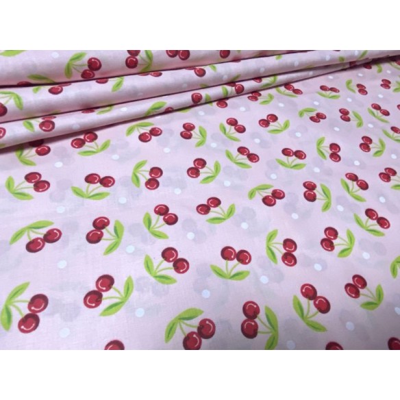 Tela de algodón - Cerezas en rosa