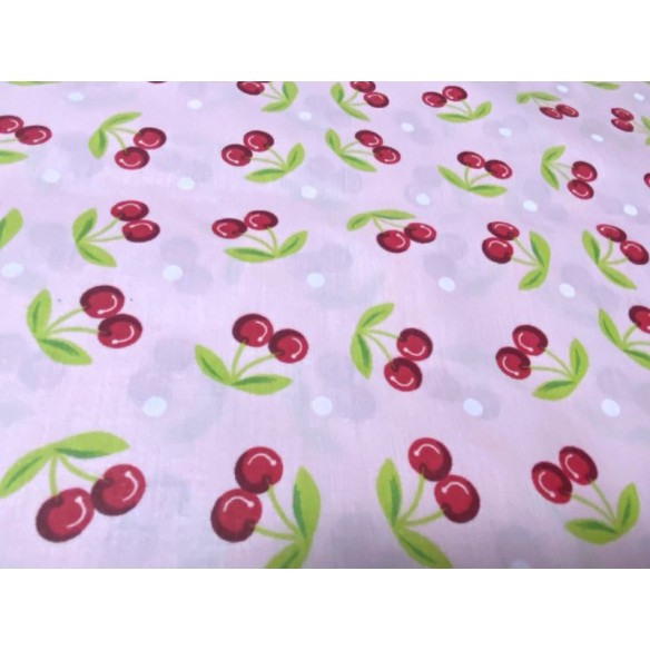 Tela de algodón - Cerezas en rosa
