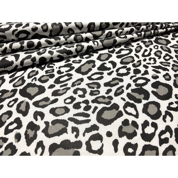 Tela de algodón - Estampado de leopardo en blanco