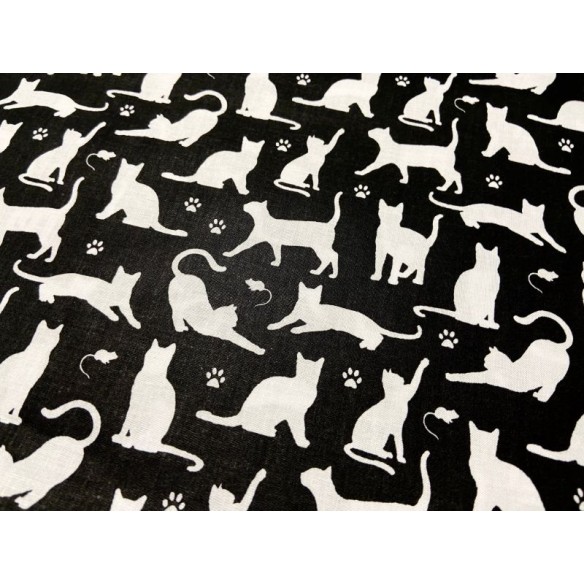 Tela de algodón - Gatos y patas en negro