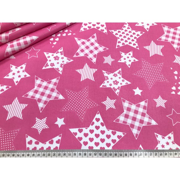 Tela de algodón - Estrellas rosas con motivos