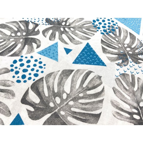 Tela de algodón - Triángulos y hojas de palmera azules