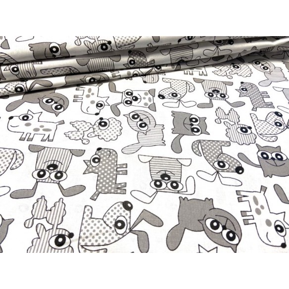Tela de algodón - Dibujos animados de gatos y perros