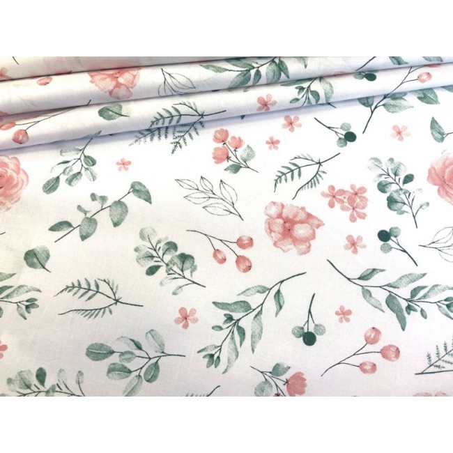 Tela de algodón - Rosas con hojas de albaricoque