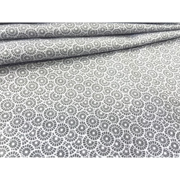 Tela de algodón - Mini rosetas grises sobre blanco