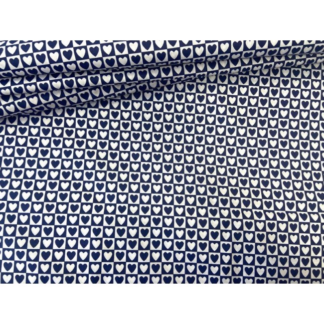 Tela de algodón - Corazones cuadrados azul marino