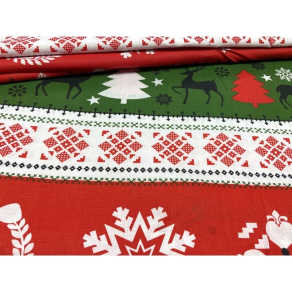 Tela de algodón - Jersey navideño Reno rojo-verde