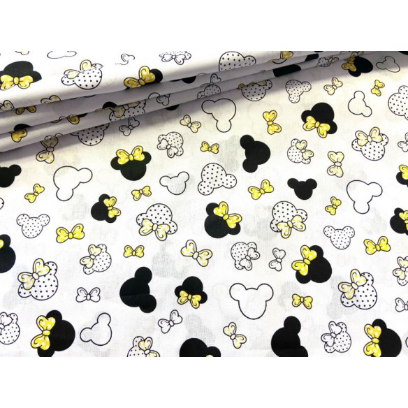 Tela de algodón - Pequeño Mickey Mouse amarillo con DOT sobre blanco