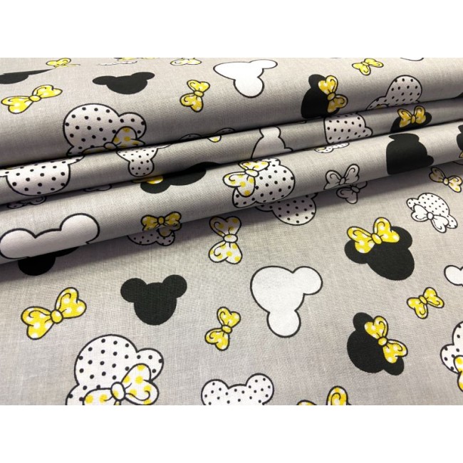 Tela de algodón - Pequeño Mickey Mouse amarillo con DOT en gris