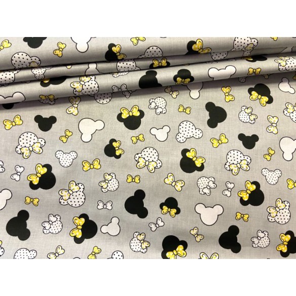 Tela de algodón - Pequeño Mickey Mouse amarillo con DOT en gris