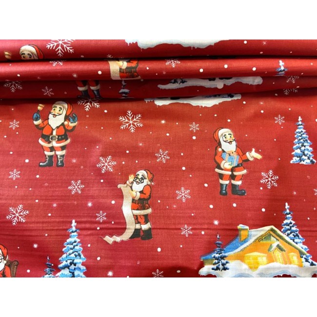Tela de algodón - Casas navideñas y Papá Noel