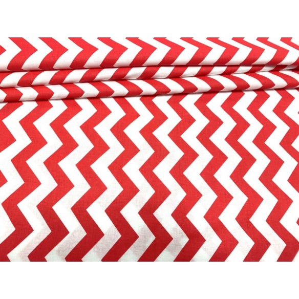 Tela de algodón - Zigzag rojo sobre blanco