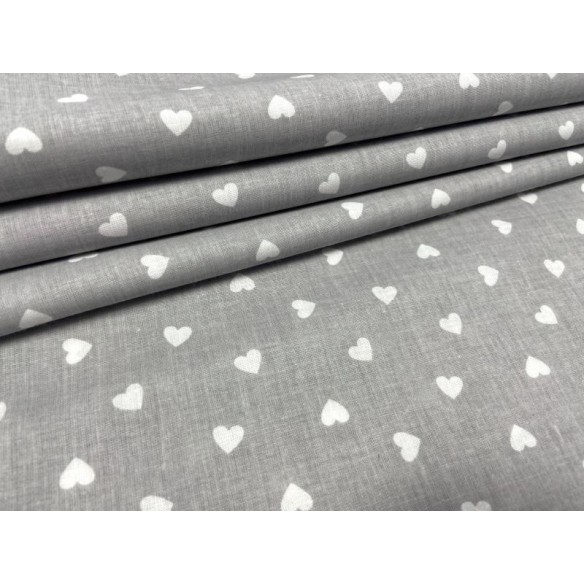 Tela de algodón - Pequeños corazones blancos sobre gris