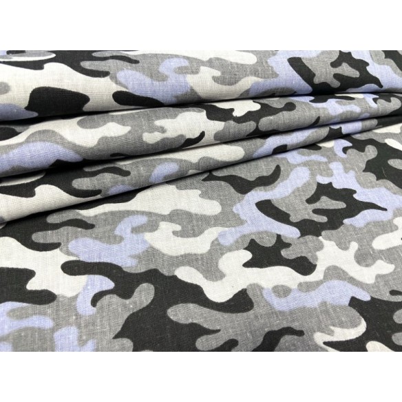 Tela de algodón - Camuflaje pequeño azul-negro-gris