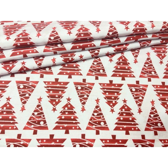 Tela de algodón - Árboles de Navidad Abetos rojo sobre blanco