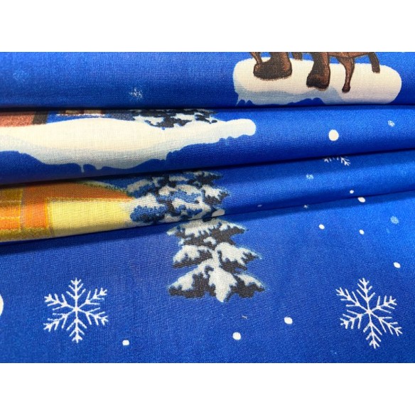 Tela de algodón - Navidad Papá Noel Cottages Azul